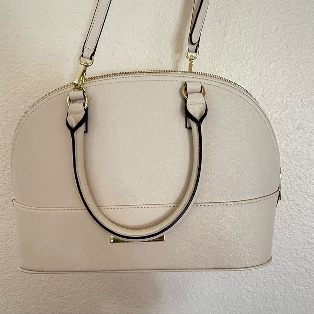 Anne Klein Shimmer Down Dome Satchel Off White Double Handle Minimalist Purse - Picture 5 of 8